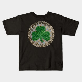 St Patrick's Day Celtic Knot Shamrock Gray Background Kids T-Shirt